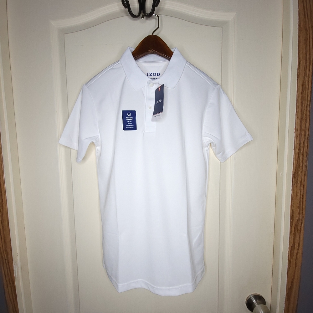 Boys Large (14/16) IZOD Regular White Moisture Wicking Polo NWT